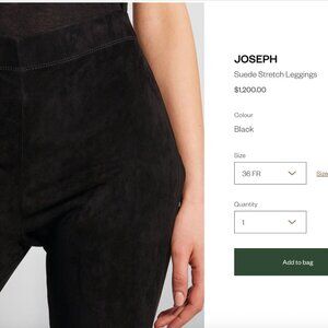 Joseph $1200 Slim Fit Suede Leggings 100% Lambskin with Stretch in Black